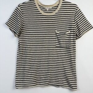 Not Monday Isabella Crew Raw Hem Sweater 100% Cashmere Cream/Navy Stripe‎